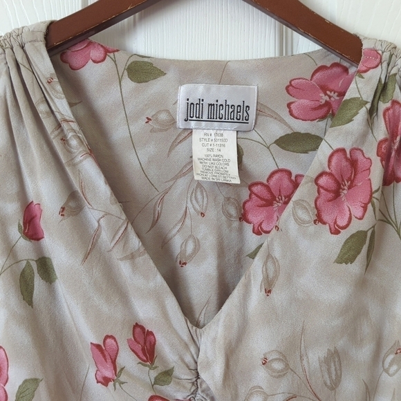 Jodi Michaels Y2K Vintage Floral Sleeveless V-neck Midi Shift Dress Beige 14 - Picture 3 of 11